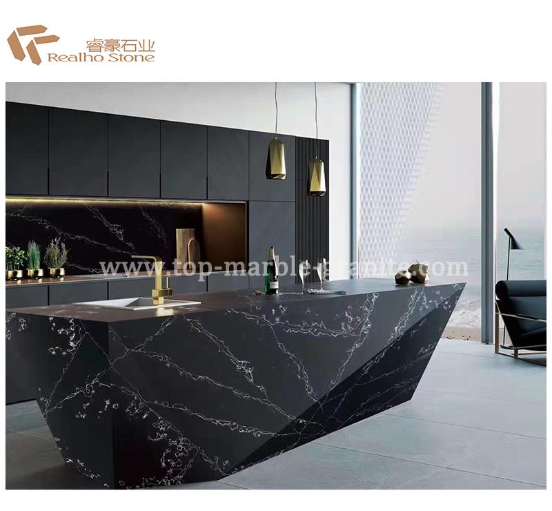 Black Quartz Kitchen Island Top for Villa