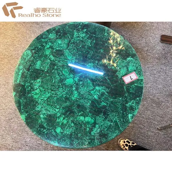 Juego de base dorada negra de mesa de piedra de ágata verde de 50 cm a la venta