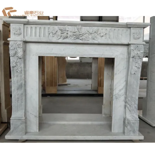 Classic Hand Carved White Marble Fireplace