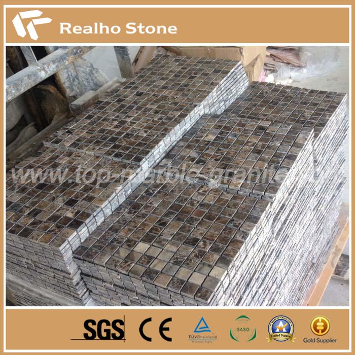 Popular Dark Emperador Marble Mosaics Pattern For Bathroom