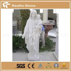 Religious Stone Virgin Mary Holding Baby Marble Statue