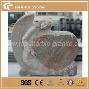 Lápida de corazón conmemorativo de granito con estatuas de craved Angel