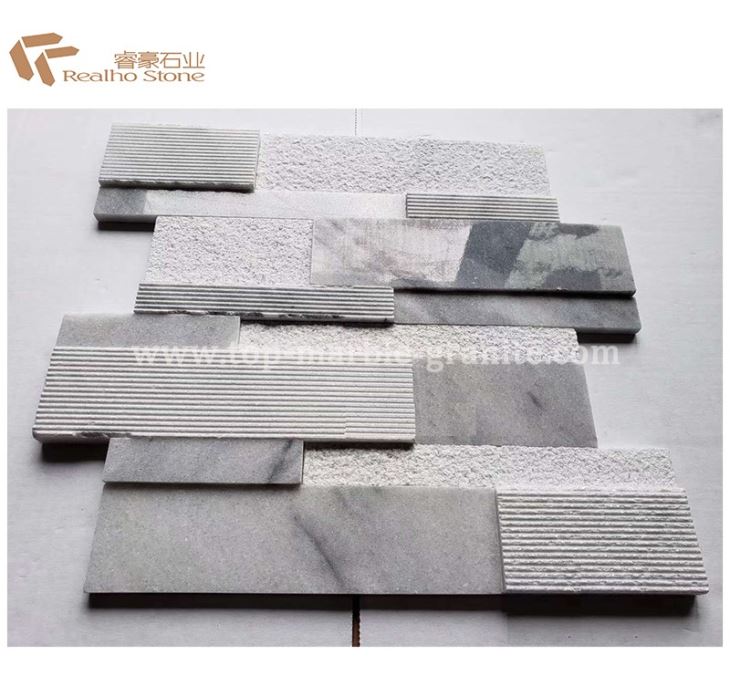 3D random strips white marble