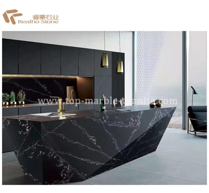 Black Quartz Kitchen Island Top for Villa