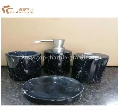 Conjunto de accesorios para baño de mármol de Marquina negro