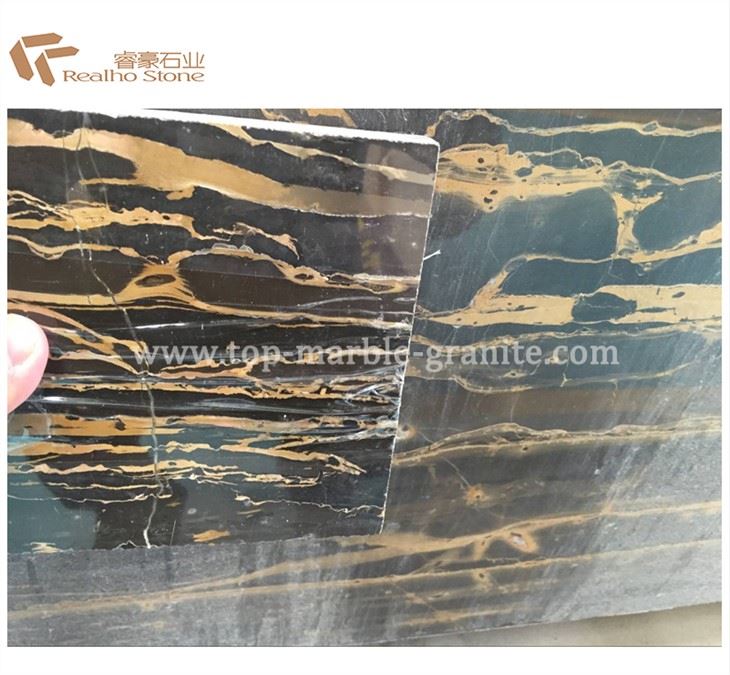 Losas de mármol De Portoro Roma Negro Dorado Pulido Para La Decoración de Habitaciones