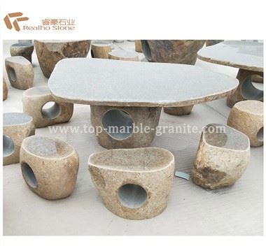 Asientos de mesa y sillas de adoquines naturales para exteriores