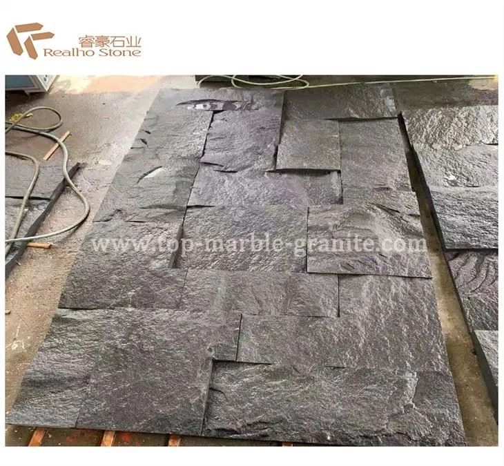 Azulejo de revestimiento de pared de granito negro con cara dividida