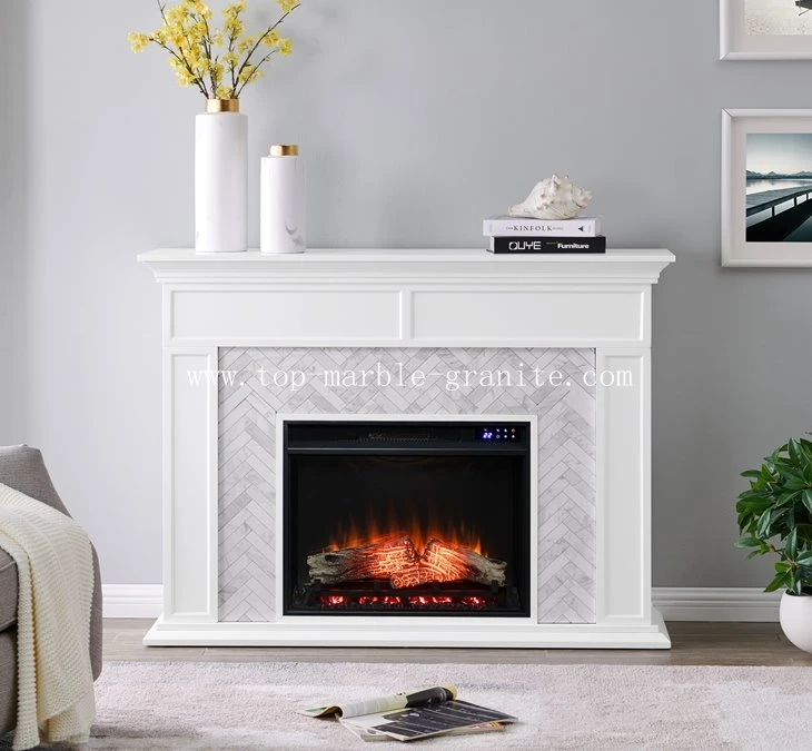 Chimenea de azulejos de mármol blanco