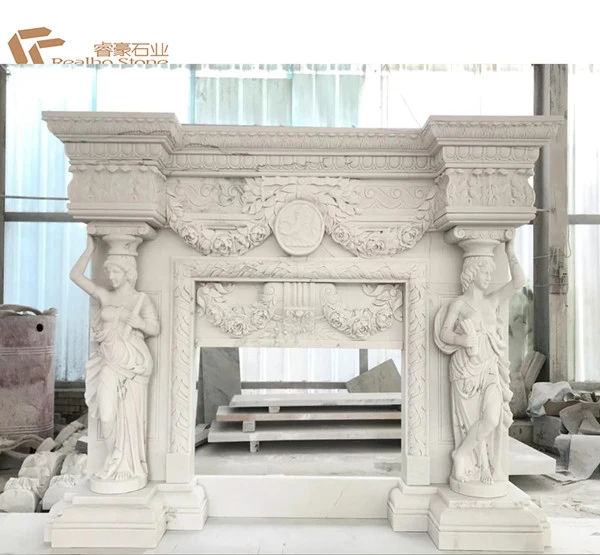 Borde de chimenea de mármol blanco Bianco Carrara decorativo interior pulido